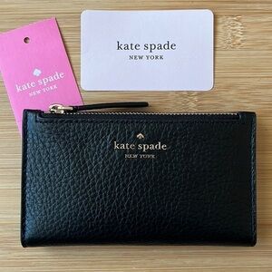 Brand New Kate Spade Genuine Leather Black Small Slim Bifold Jackson Wallet